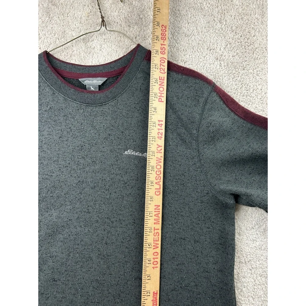 Eddie Bauer Stripe Raglan Sweater S Gray Burgundy Fleece Lined Gorpcore Outdoor